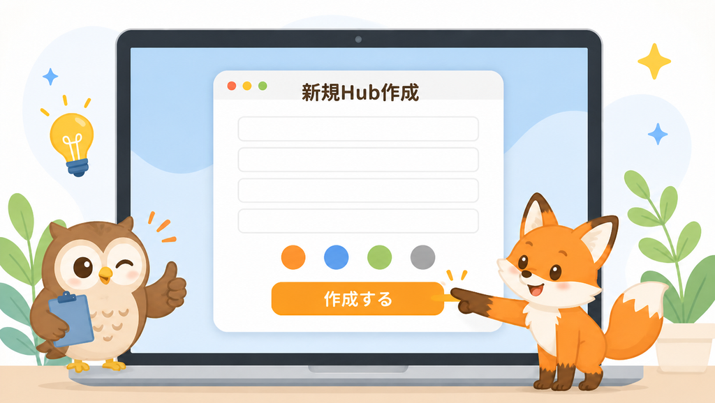 Genspark Hubの新規作成画面（新規Hub作成・作成する）